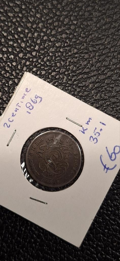 1#    België 2 centime 1869 Fr., Ophalen of Verzenden