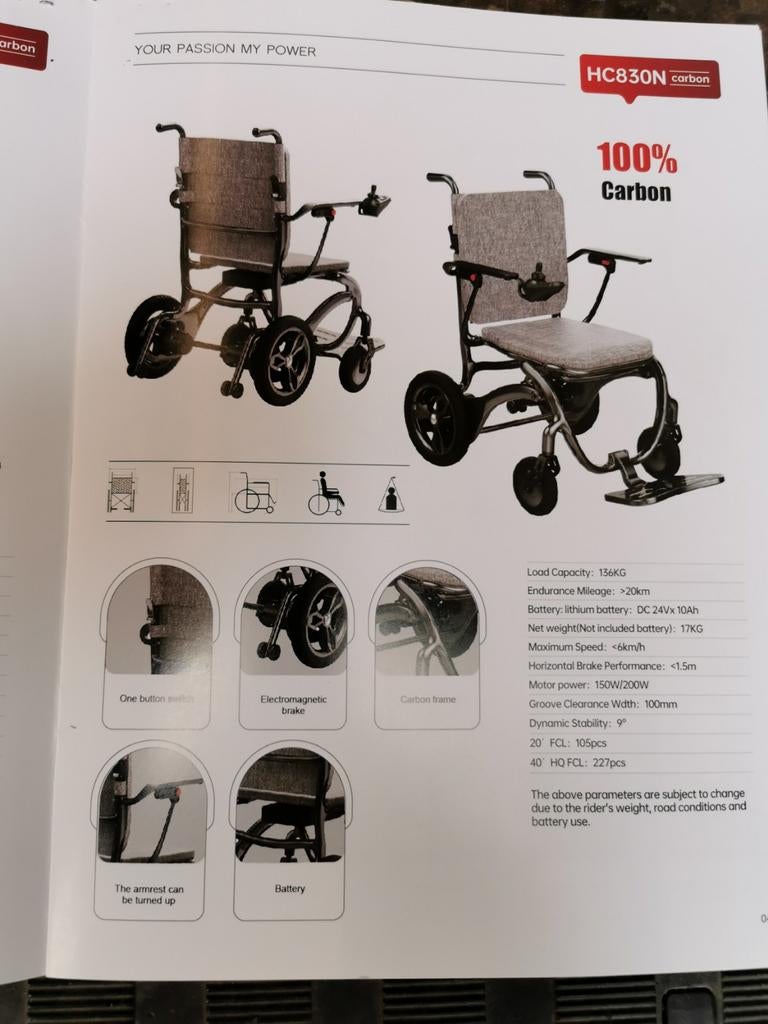 Brouette légère en carbone pour personnes handicapées en fau, Enlèvement ou Envoi, Pliant, Neuf, Fauteuil roulant électrique