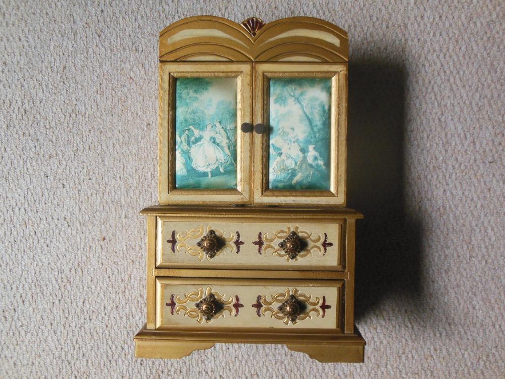 Vintage juwelenkastje/sieradenkastje - gewatteerde deurtjes, Ophalen of Verzenden