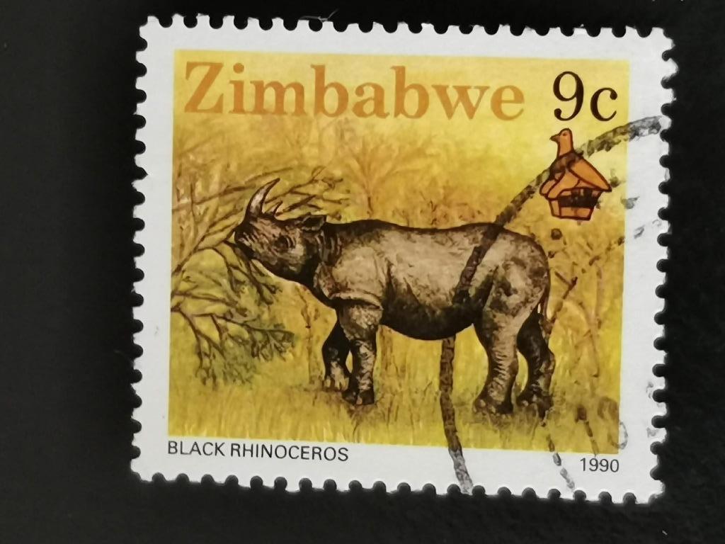 Zimbabwe 1990 - neushoorn - wilde dieren, Ophalen of Verzenden, Gestempeld, Dier of Natuur