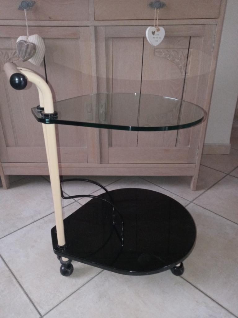 Glazen dessert en/of wijn tafeltje, Huis en Inrichting, Ophalen, Gebruikt, Jaren '70, 55 tot 75 cm