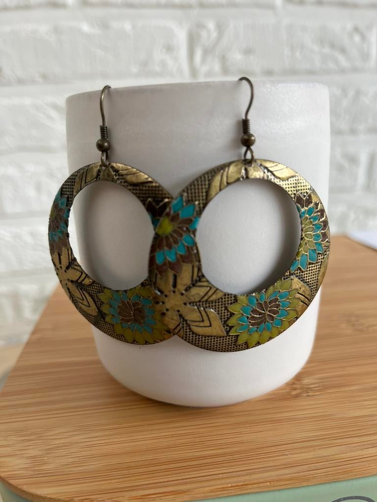 Oorhangers - brons/groen/bruin, Handtassen en Accessoires, Oorbellen, Ophalen of Verzenden, Bruin