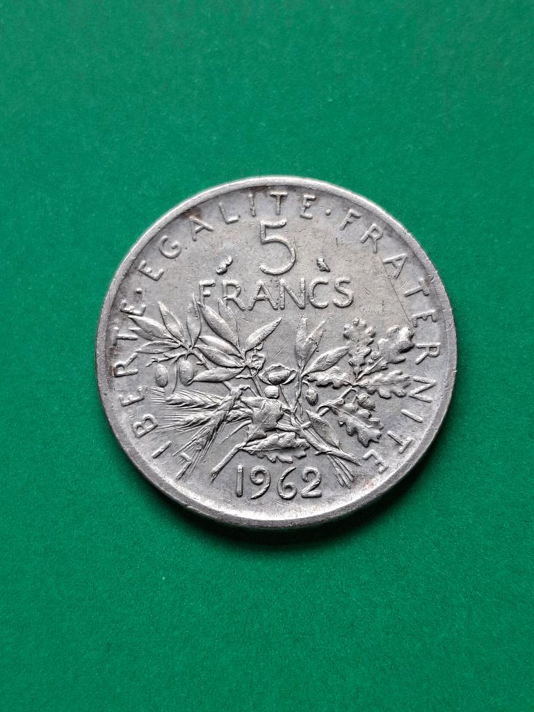 1962 Frankrijk 5 frank in zilver met zaaister, Postzegels en Munten, Verzenden, Frankrijk, Losse munt, Zilver