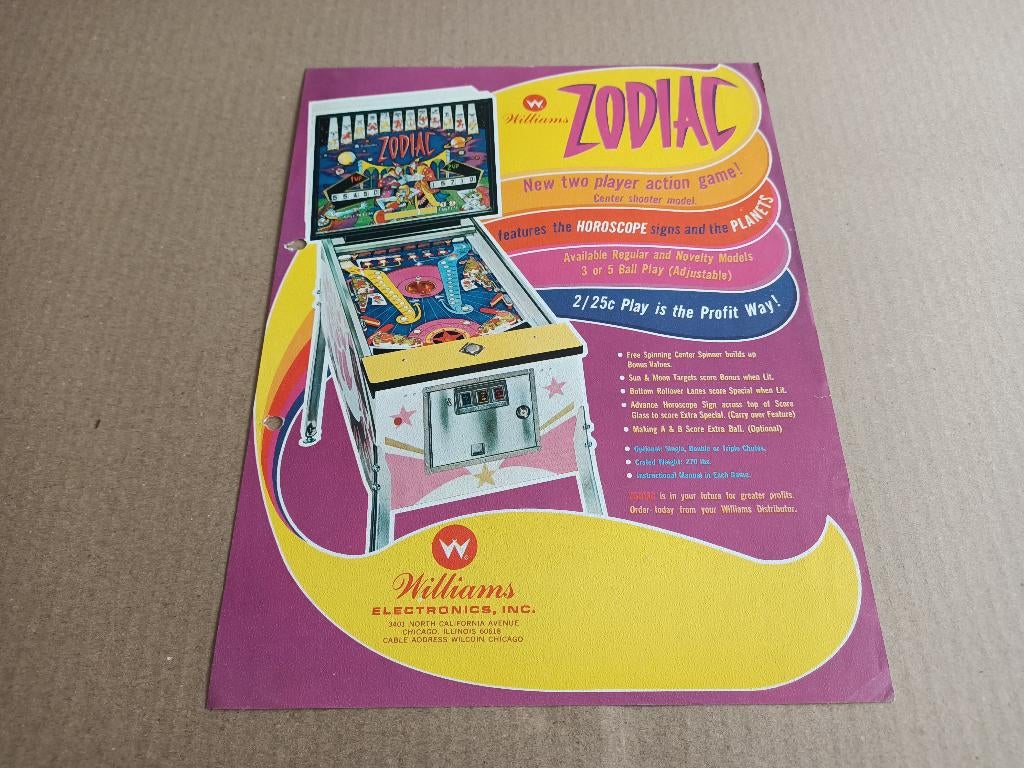 Flyer: Williams Zodiac (1971) Flipperkast, Envoi, Flipper (jeu), Williams