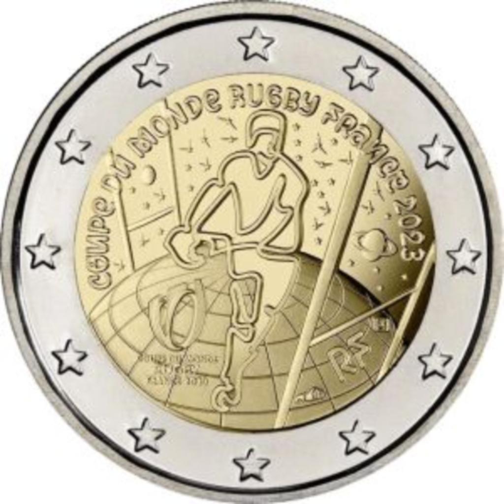 2 Euromunten Sp.Uitg. Frankrijk 2023 Rugby, Verzamelen, Ophalen of Verzenden, Nieuw