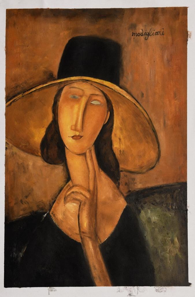 Olieverfreplica Modigliani: Jeanne met grote hoed, Envoi