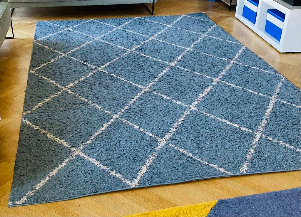 Tapijt Modern  rug blue en wit, Ophalen, Blauw, 200 cm of meer, Zo goed als nieuw