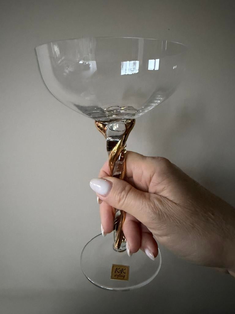 6 K&K Styling champagneglazen met gedraaide poten, Antiek en Kunst, Antiek | Glaswerk en Kristal, Ophalen of Verzenden