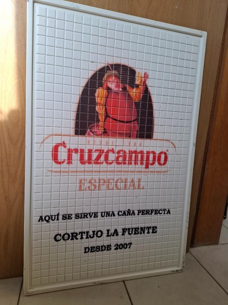 Grande enseigne publicitaire rare Cruzcampo cerveza bière, Enlèvement ou Envoi, Comme neuf, Panneau, Plaque ou Plaquette publicitaire
