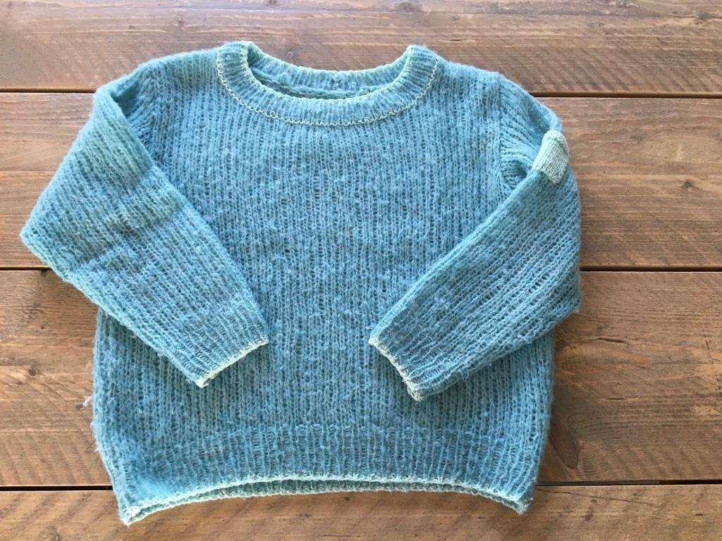 joli pull en laine couleur mente taille 122 - 128 fait main, Enlèvement ou Envoi, Fille, Pull ou Veste