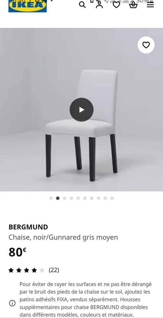 Chaises ikea (x6) avec housses, Enlèvement