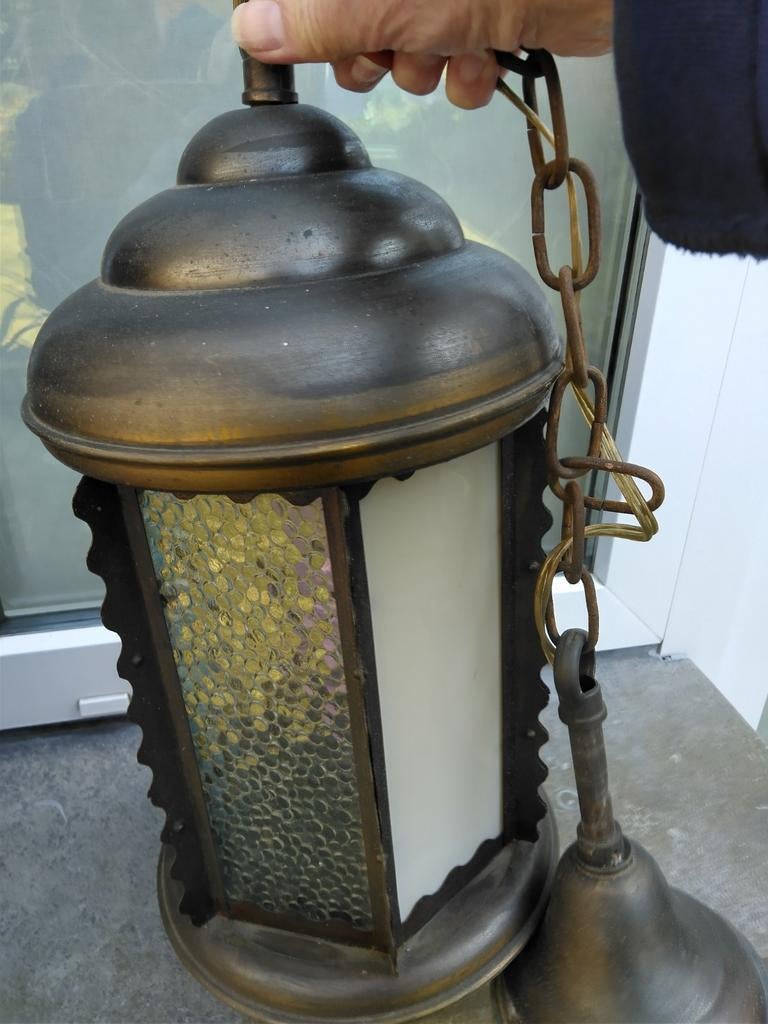 Mooie hangluster in koper art deco stijl in goede staat, Antiek en Kunst, Ophalen