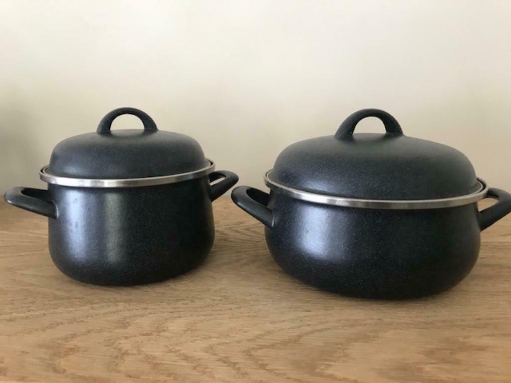 Set zwarte kookpotten  - 17x10cm + 21x9cm (zn2883), Ophalen of Verzenden, Gebruikt, Overige materialen, Pot, Bus of Blik
