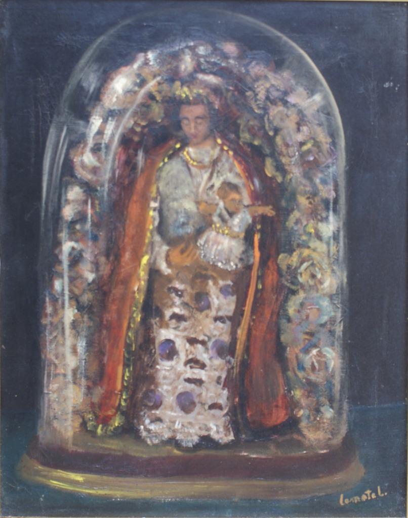 L. Lamote: O.L.V onder stolp (50 x 60 cm), Antiek en Kunst, Ophalen of Verzenden