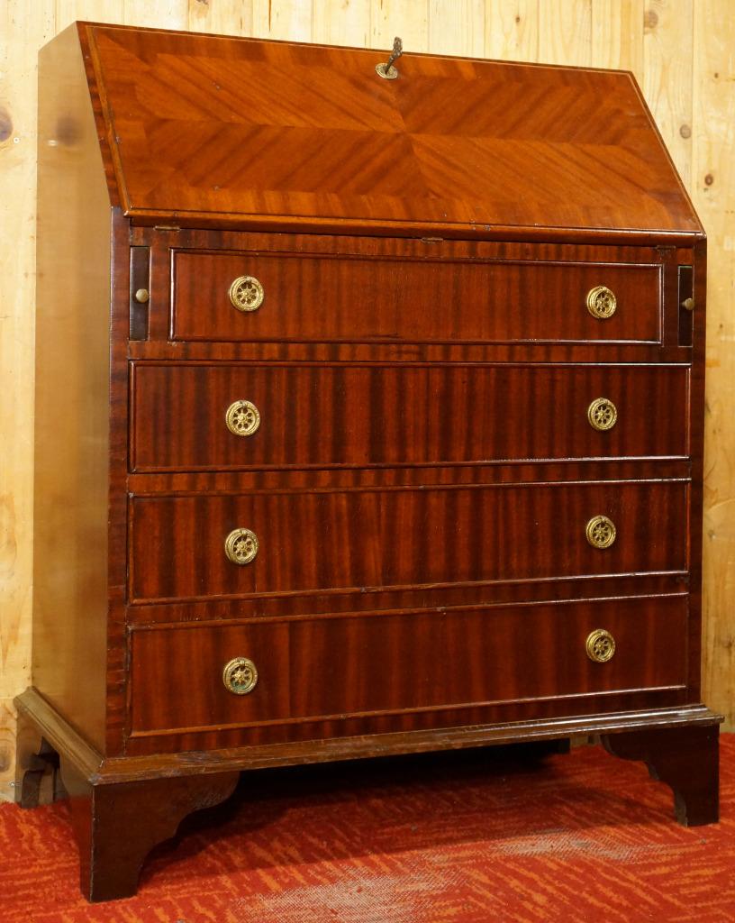 Engels mahonie Klepbureau Secretaire Bureau laden kast desk, Receptie of Entree, Ophalen, Gebruikt, Bureau
