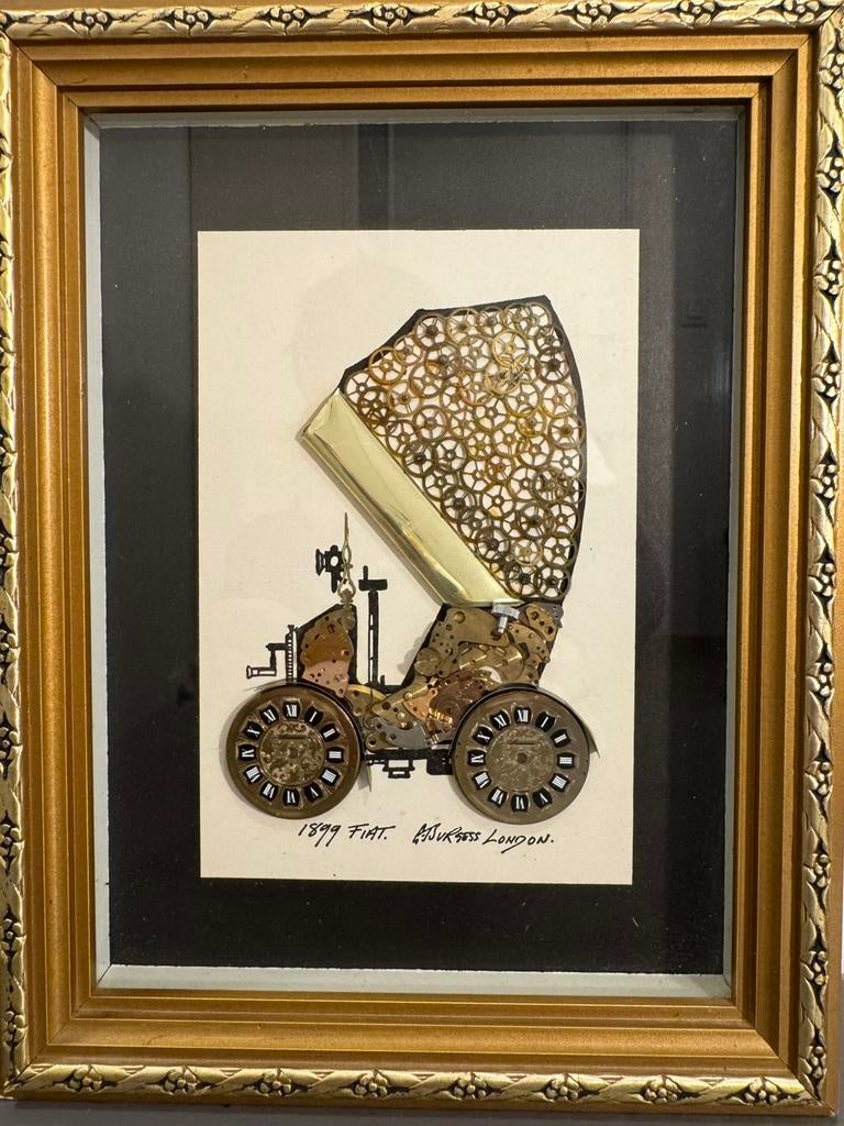 Fiat 1899 gemaakt uit horloge onderdelen., Antiek en Kunst, Kunst | Schilderijen | Klassiek, Ophalen