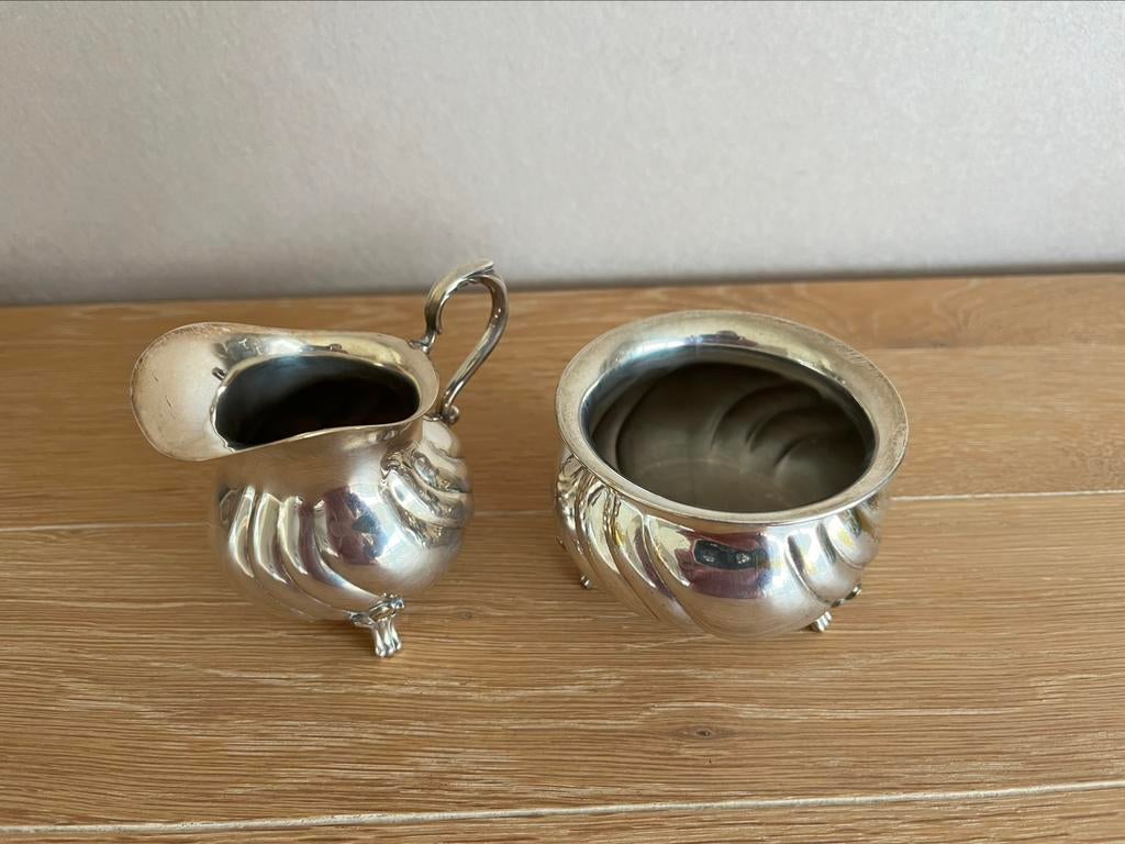 Verzilverd Melk en suikerpotje, Antiek en Kunst, Curiosa en Brocante, Ophalen of Verzenden