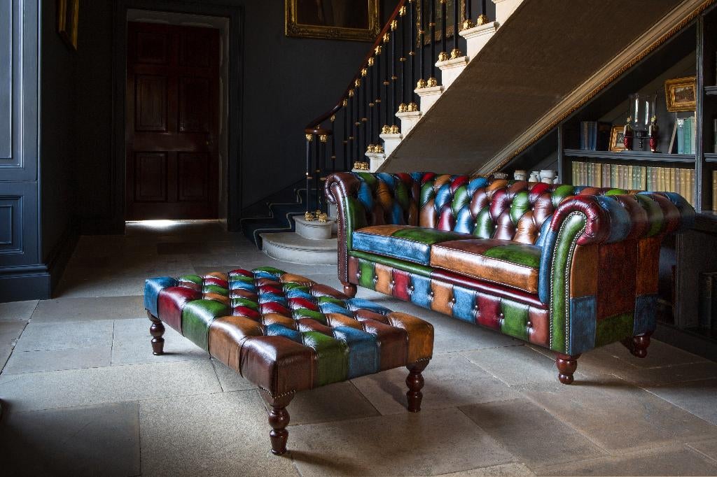 Unieke Chesterfield Patchwork Zetels Fauteuils poef Barkruk, Huis en Inrichting, Zetels | Zetels, Nieuw, Leer, Stof, Ophalen of Verzenden