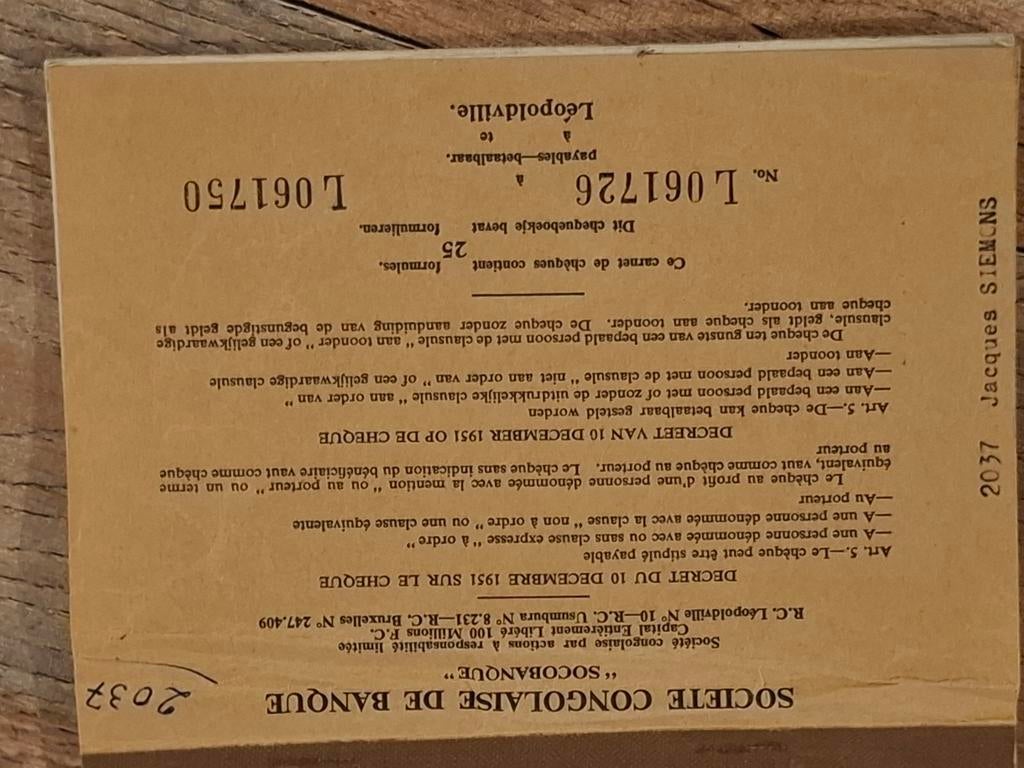 Congo : chequeboekje uit 1951, Verzamelen, Overige Verzamelen, Verzenden