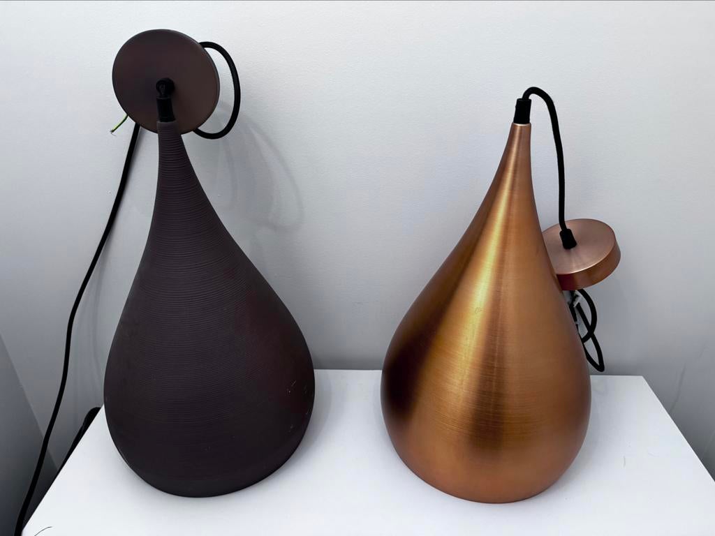 Koperen en bruine designlampen — E27-ophanging, Huis en Inrichting, Lampen | Hanglampen, Ophalen of Verzenden, Zo goed als nieuw