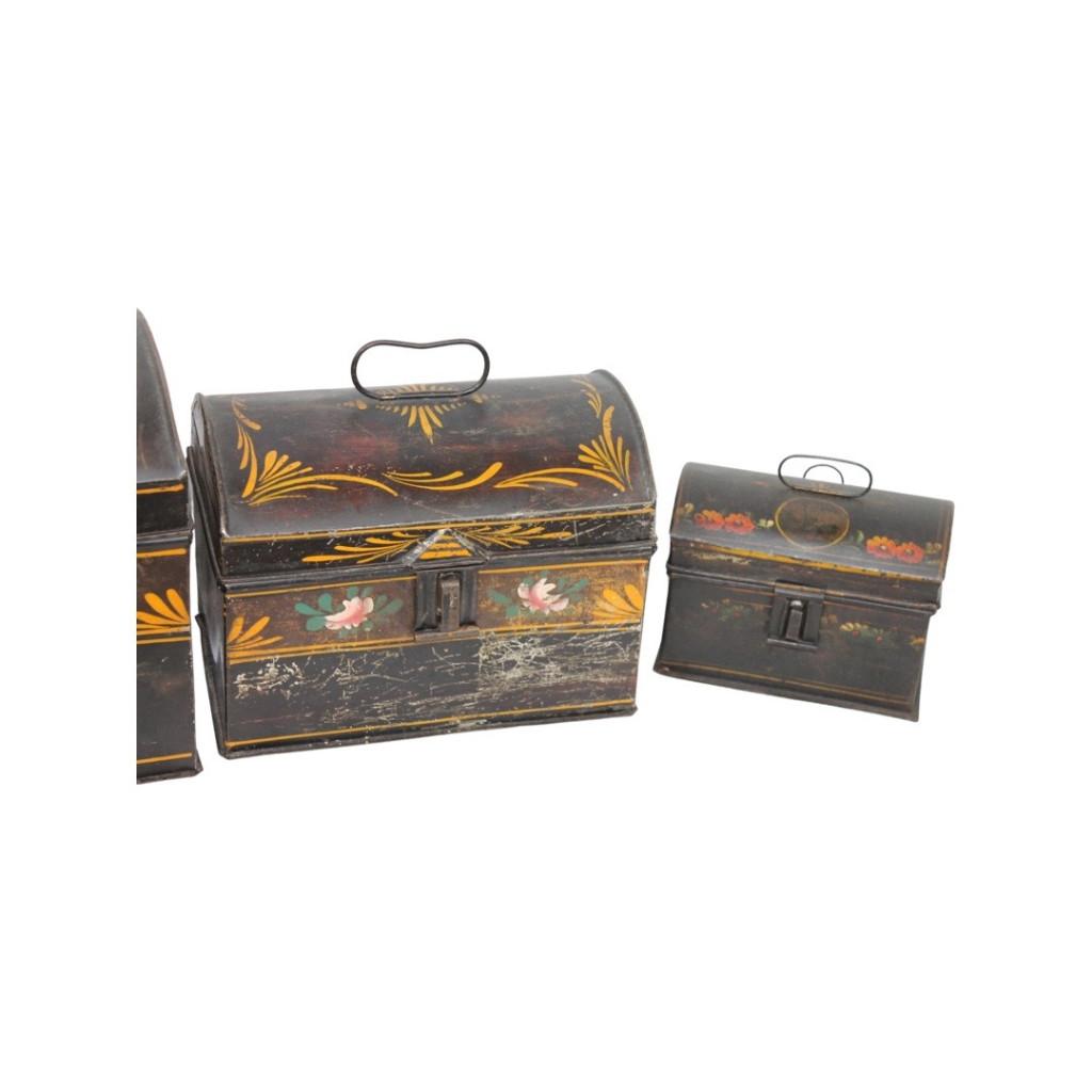 Ensemble de Trois Boîtes Métalliques Peintes Motifs Fleurs, Enlèvement ou Envoi, Utilisé