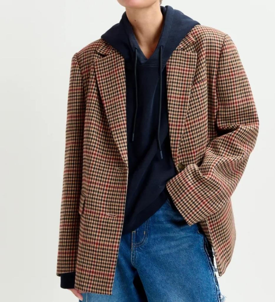 Prachtige jas blazer geruit in bruin beige nieuw, Maat 38/40 (M), Bruin, Verzenden, Essentiel