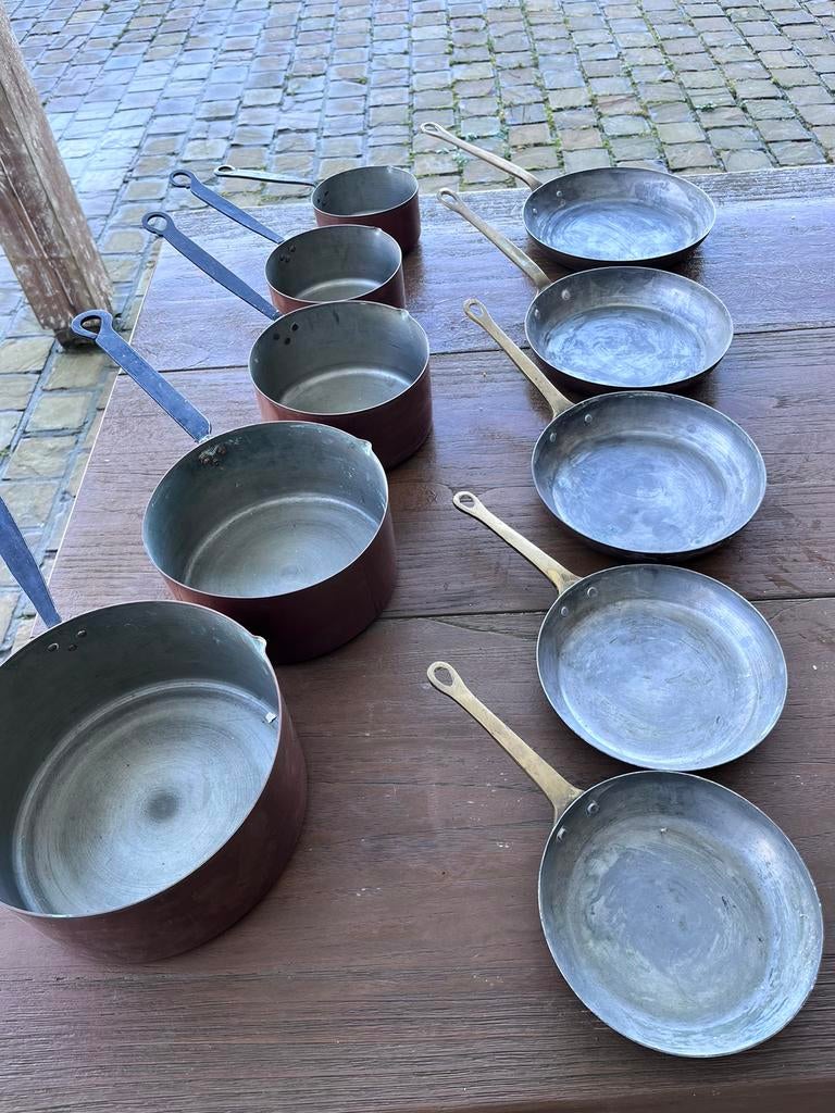 Ensemble de 5 casseroles et 5 poêles en cuivre, Antiquités & Art, Antiquités | Ustensiles de cuisine, Enlèvement