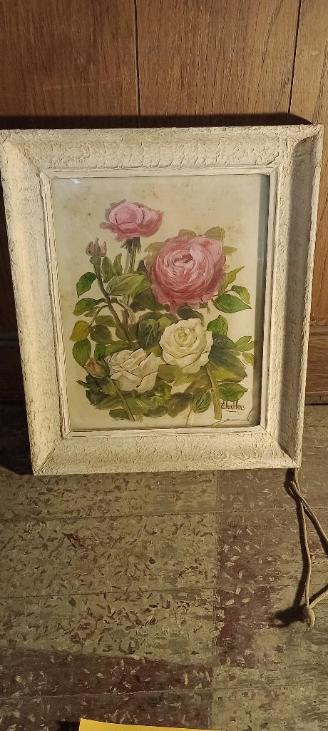 Glasschilderij gesigneerd „Charleys”, 31x37, n408, Antiek en Kunst, Kunst | Schilderijen | Klassiek, Ophalen of Verzenden, Brandschildering