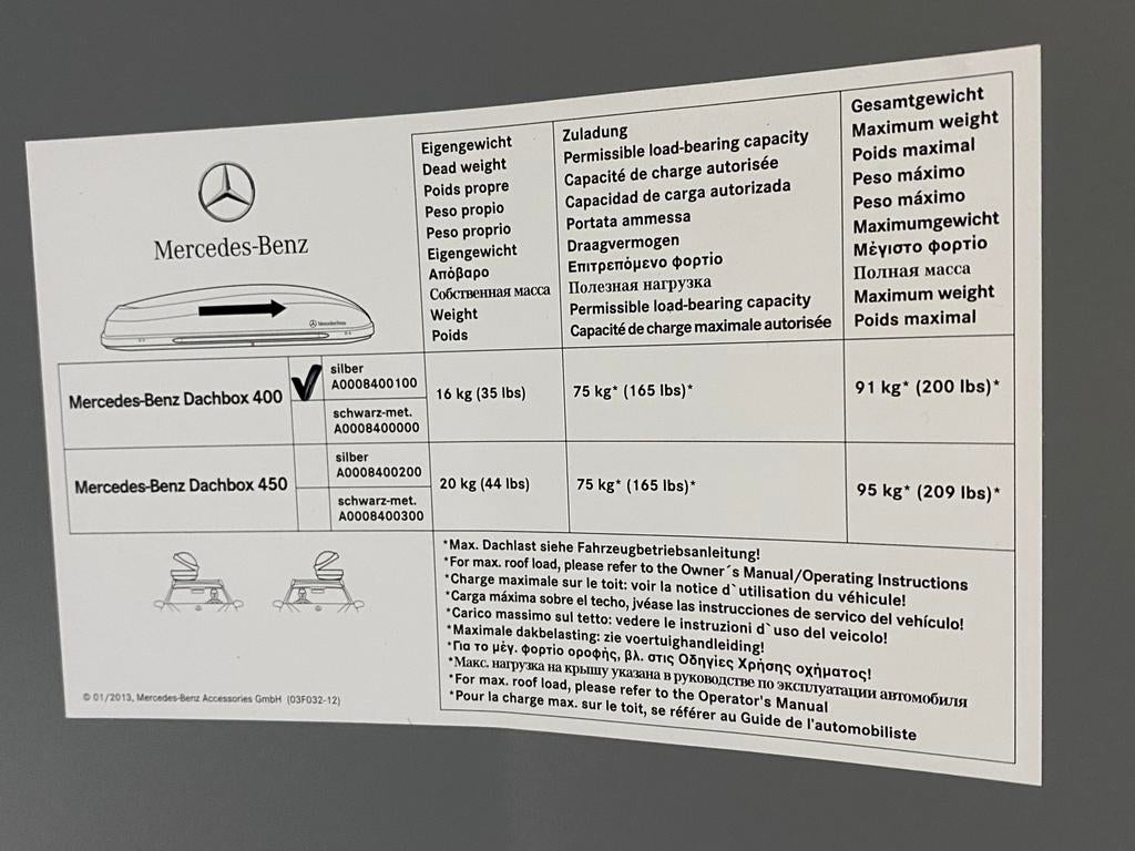 Dakkoffer 400L origineel Mercedes-benz ongebruikt, Autos : Divers, Enlèvement, Neuf