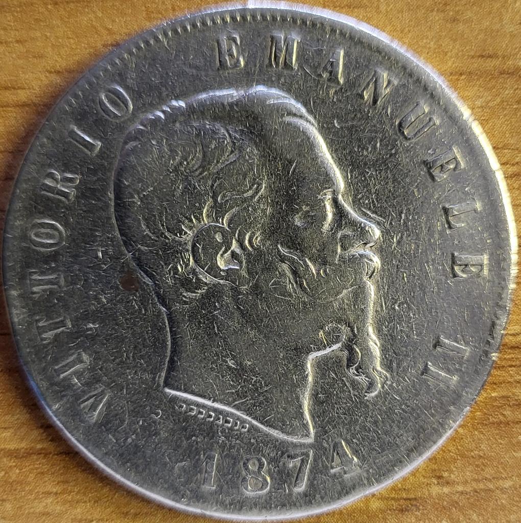 Italie 5 lire 1874 - Argent .900 M BN Milan KM#8.3 T.T.BEAU, Enlèvement ou Envoi, Italie, Monnaie en vrac, Argent