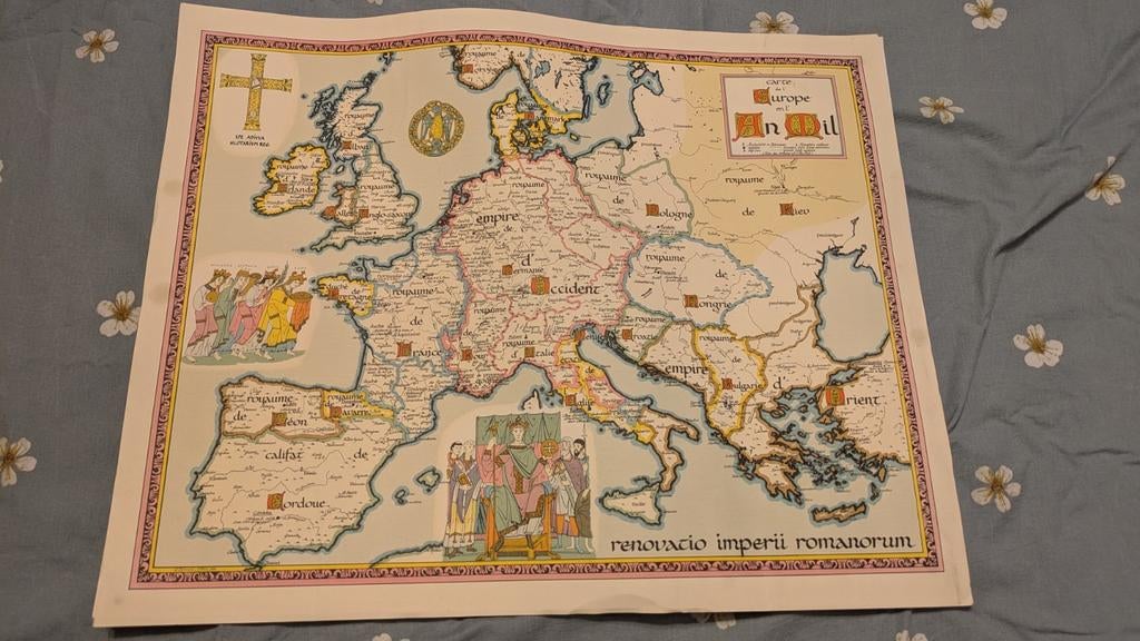 carte Européenne de l'an 1000, Boeken, Atlassen en Landkaarten, Gelezen, Landkaart, 1800 tot 2000, Europa Overig