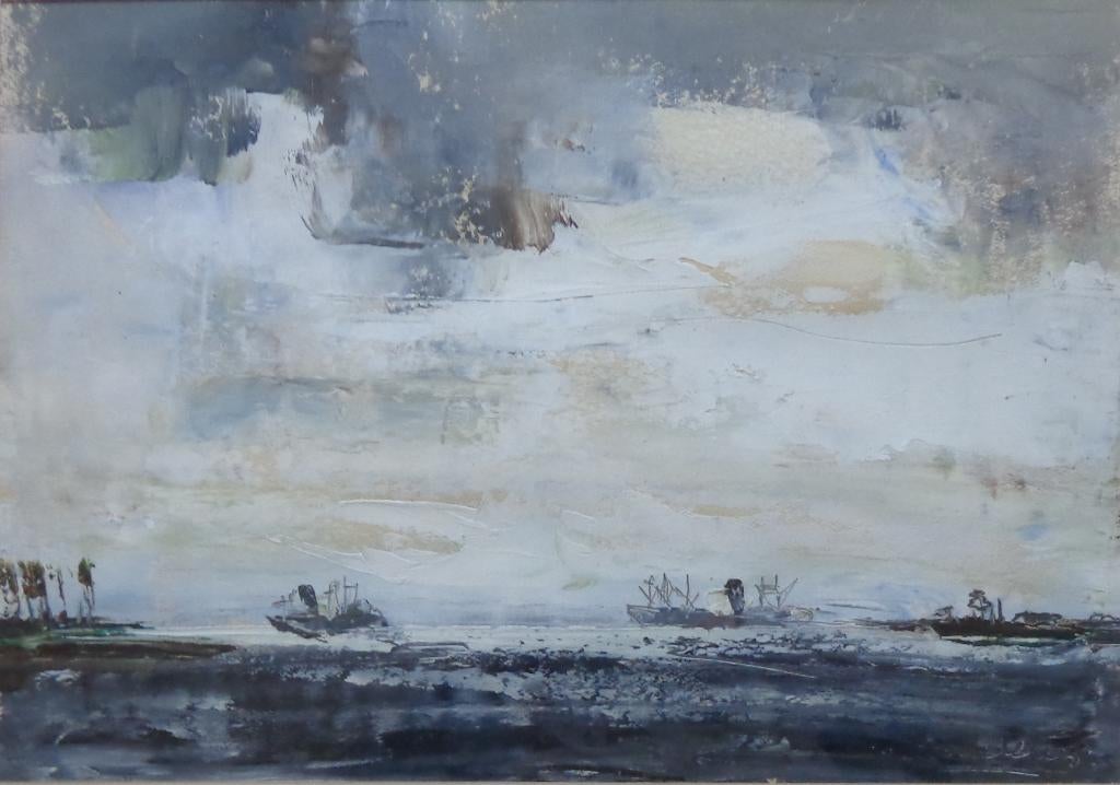 JACK GODDERIS / WITTE WOLKEN / OLIEVERF / 45x57cm / KADER, Enlèvement ou Envoi, Verre, Signé, Peinture à l'huile