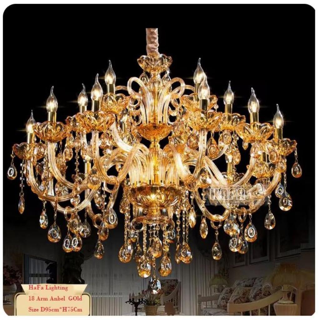 Chique Designer Kroonluchter 18 Armen Amber Gold Incl. Led's, Ophalen of Verzenden, Nieuw