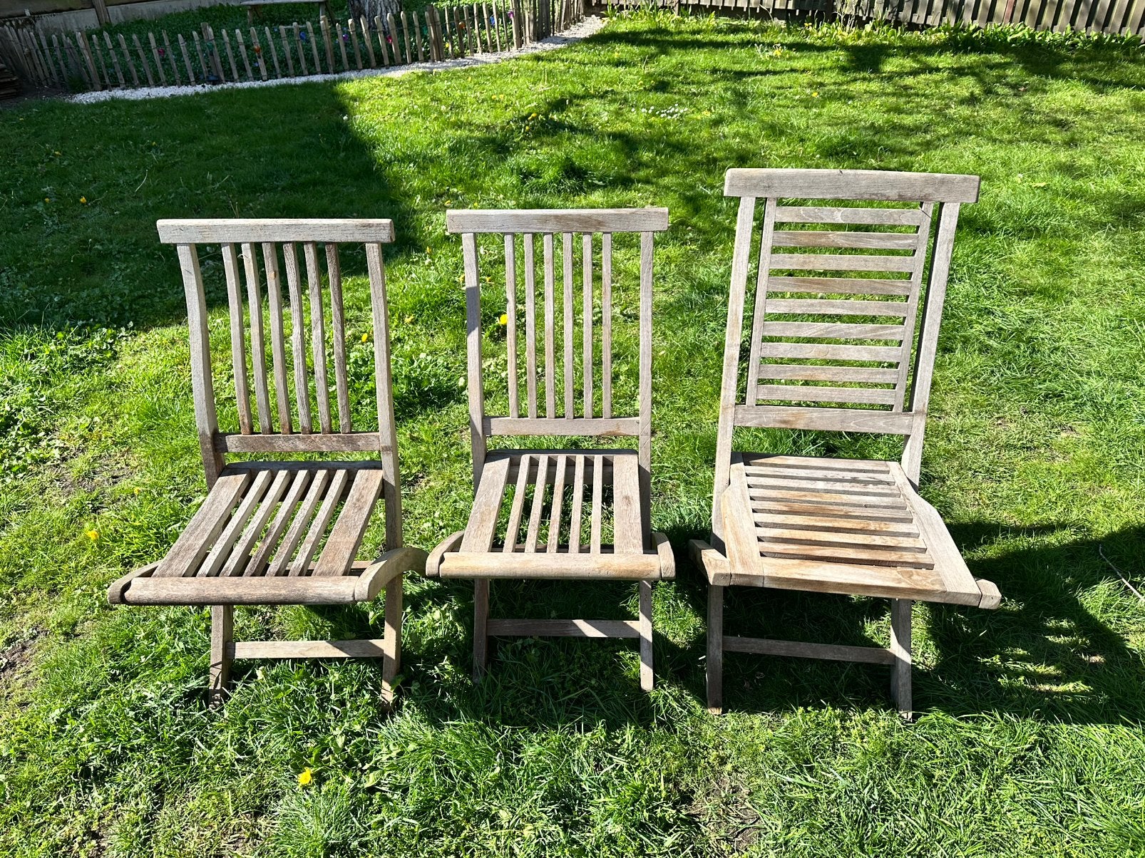 3 teak klapstoelen, Ophalen, Gebruikt