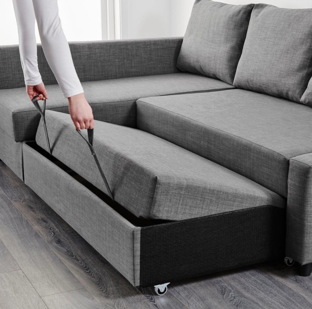Ikea Friheten hoekslaapbank met opberger in goede staat.Potk, Autres dimensions, Gris, Enlèvement, Utilisé
