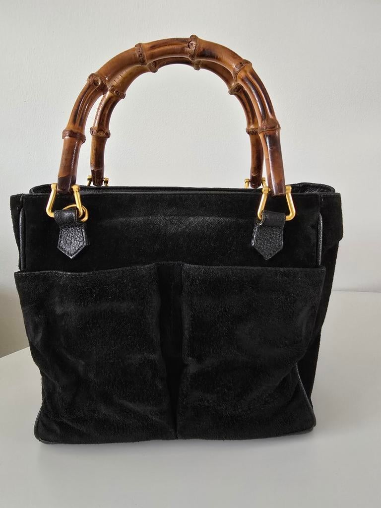 Gucci vintage tas van bamboe, Handtassen en Accessoires, Tassen | Damestassen, Verzenden, Gebruikt, Zwart, Handtas
