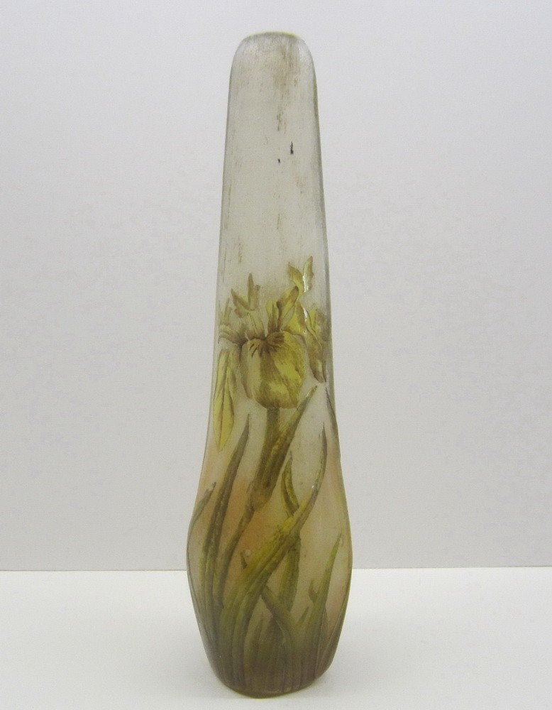Antiek cameo glazen Daum Nancy irissen ca 1910, Verzenden