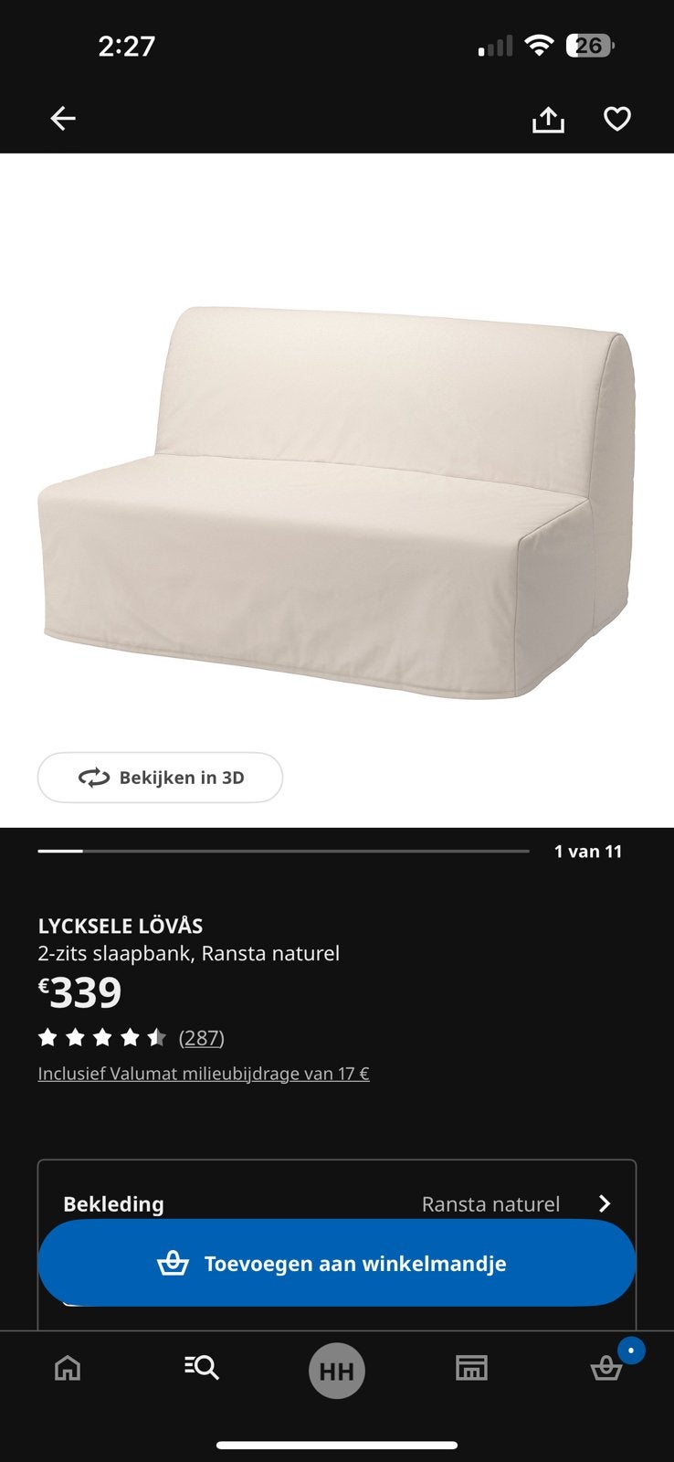 Ikea Lycksele 2-persoons slaapbank inklapbaar logeerbed, Huis en Inrichting, Ophalen, Zo goed als nieuw