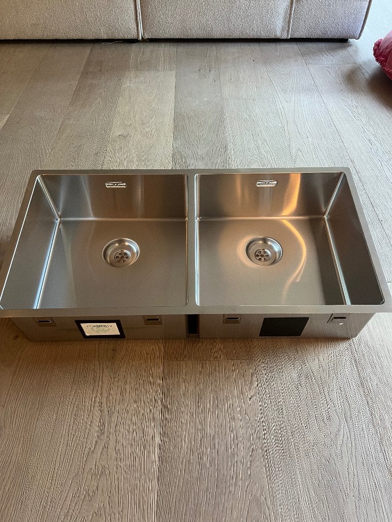 Dubbele Keukenspoelbak 40 x 40 RVS - Onder of bovenbouw, 200 cm of meer, Nieuw, Ophalen of Verzenden, 25 tot 50 cm