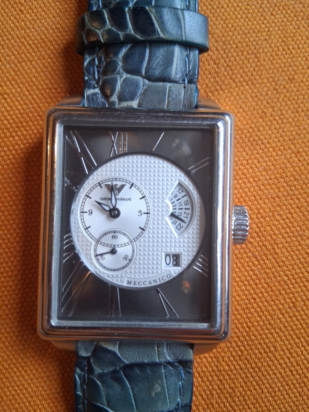 Montre Automatique Emporio Armani Meccanico AR4201 - État Im, Bijoux, Sacs & Beauté, Enlèvement ou Envoi, Acier, Cuir