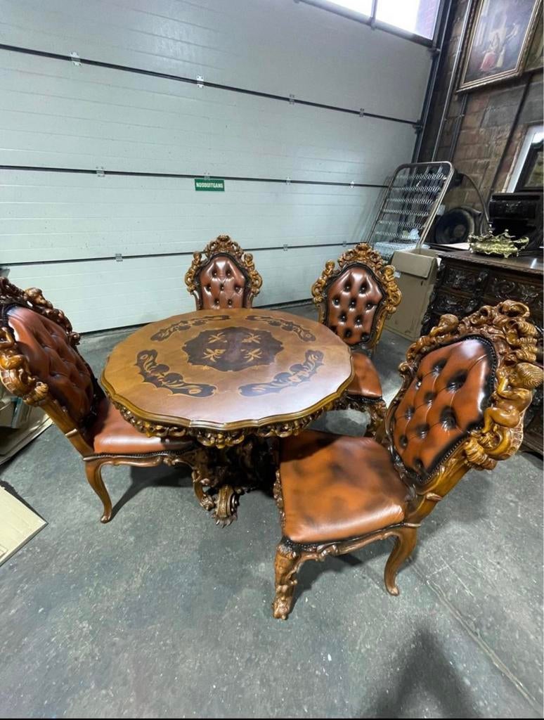 Barok tafel met 4 lederen stoelen, Enlèvement