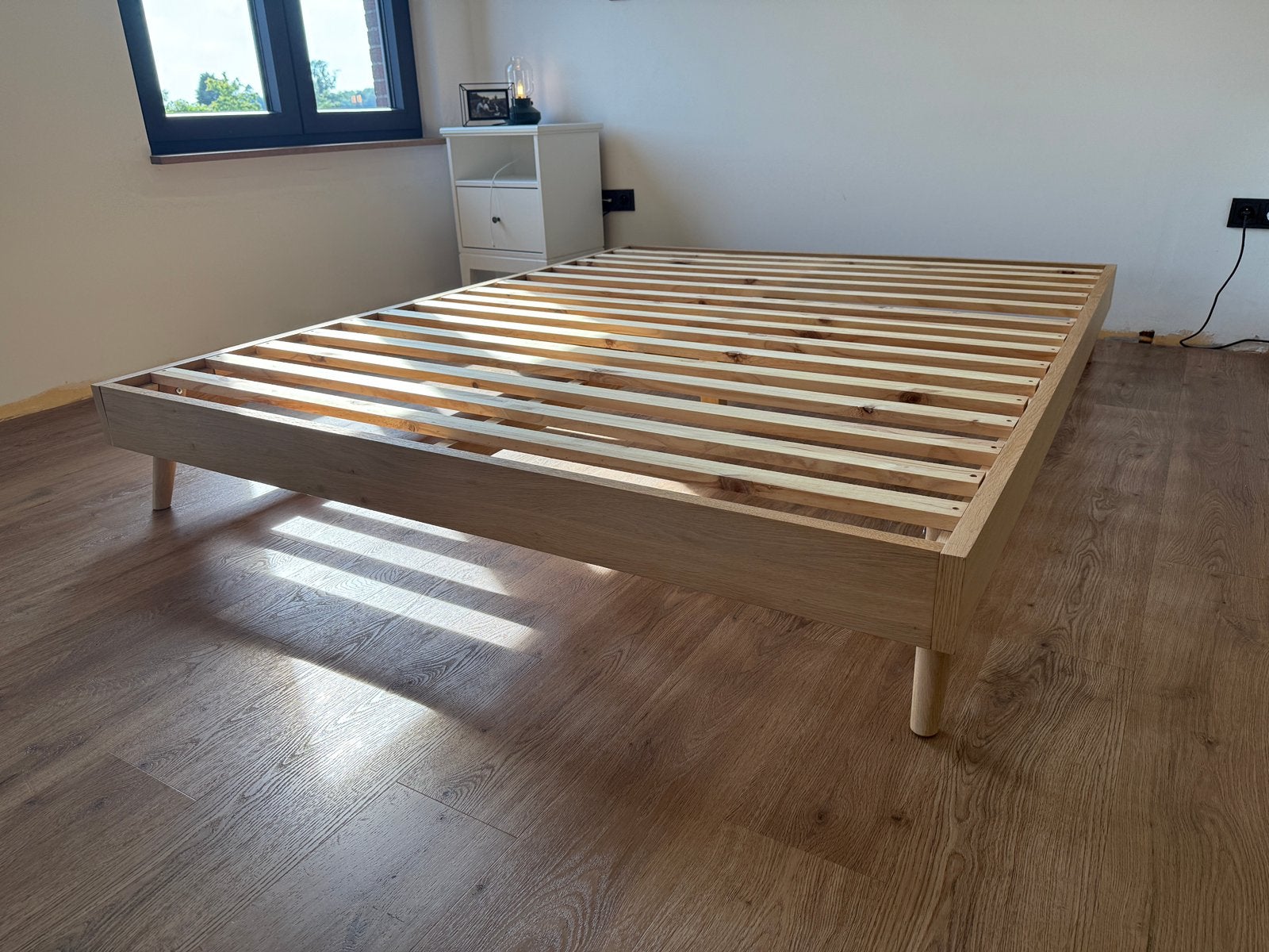 Tweepersoons bed 160x200 natuur eiken fineer, Ophalen, Overige kleuren, Tweepersoons, Zo goed als nieuw