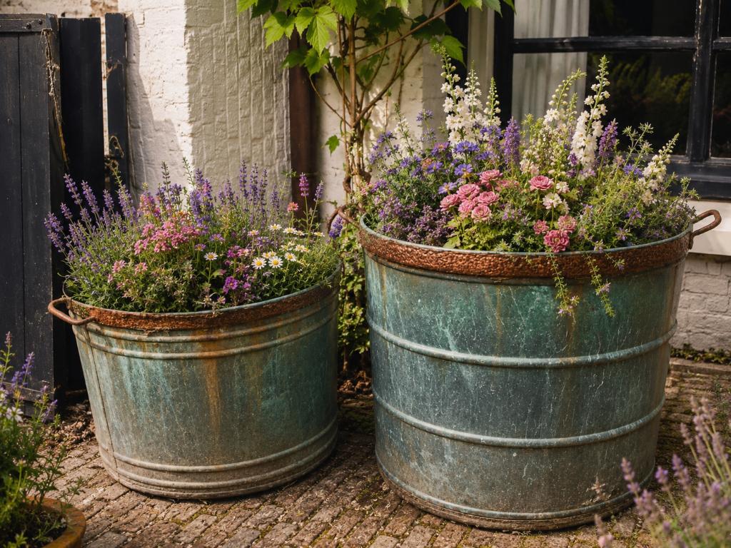Antieke massief koperen vintage plantenbak bloempot, 2 stuks, Ophalen, Koper