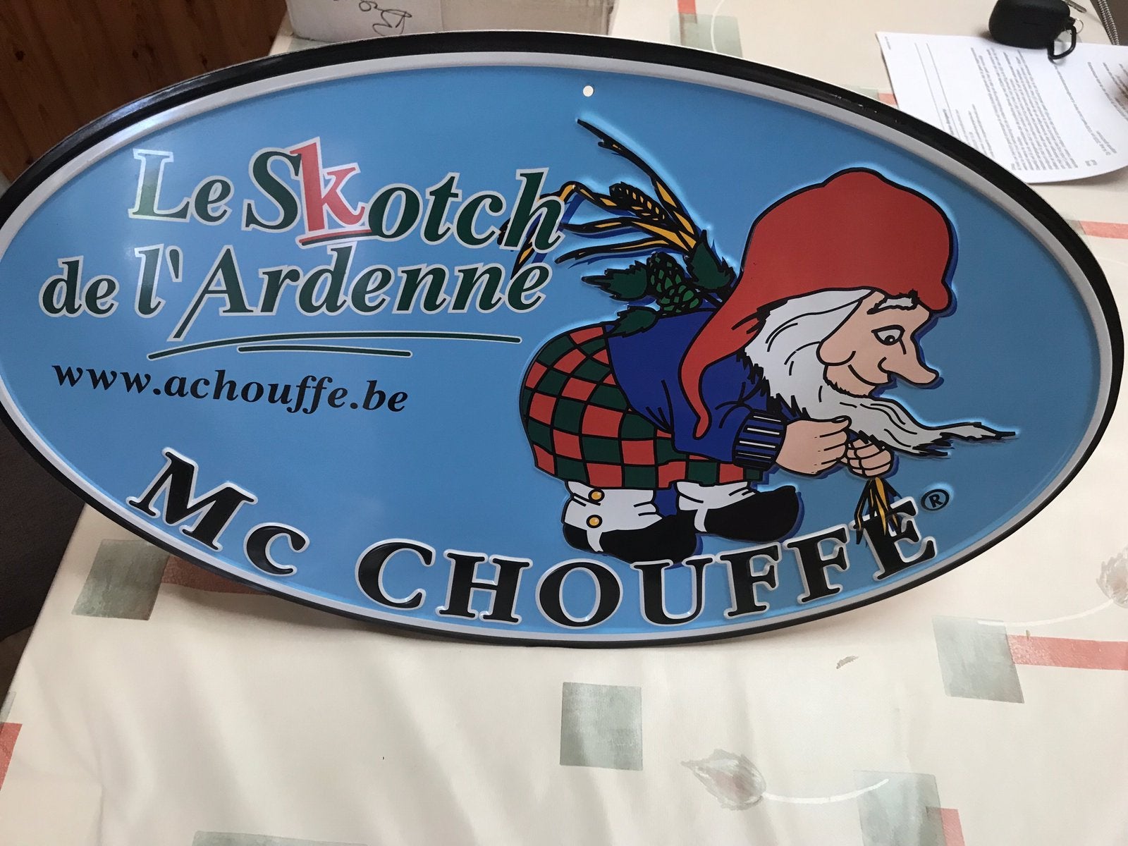 Mc. Chouffe reclamebord metaal, Ophalen of Verzenden, Zo goed als nieuw, Reclamebord