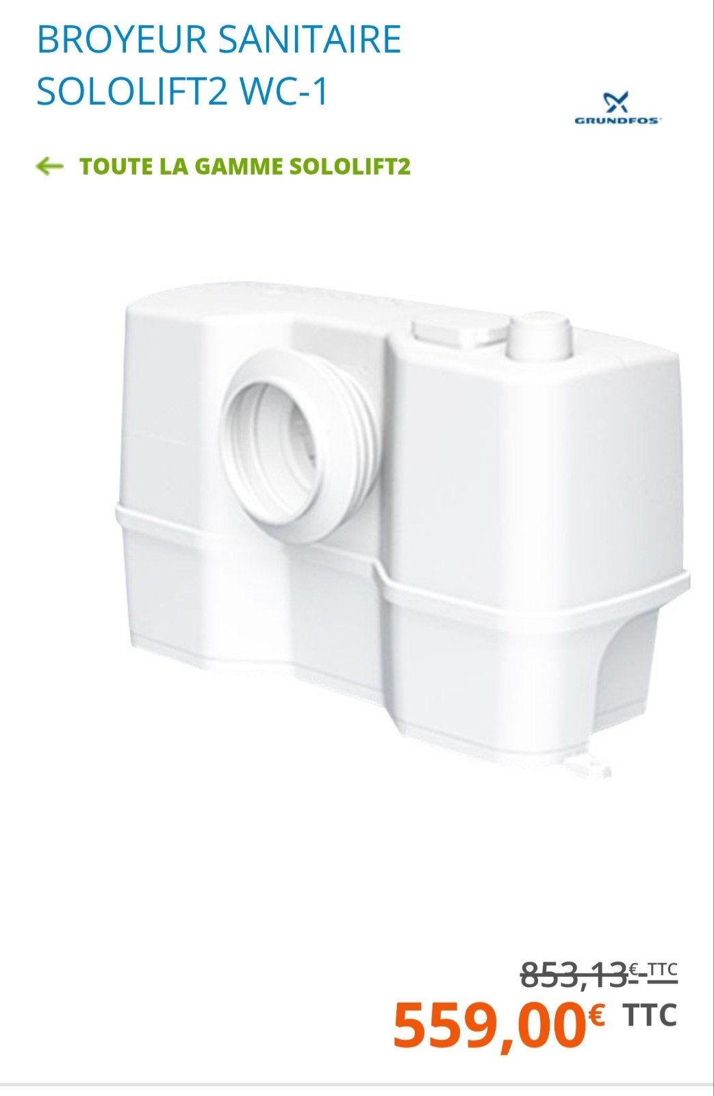 broyeur sanitaire grundfos sololift 2 WC, Enlèvement