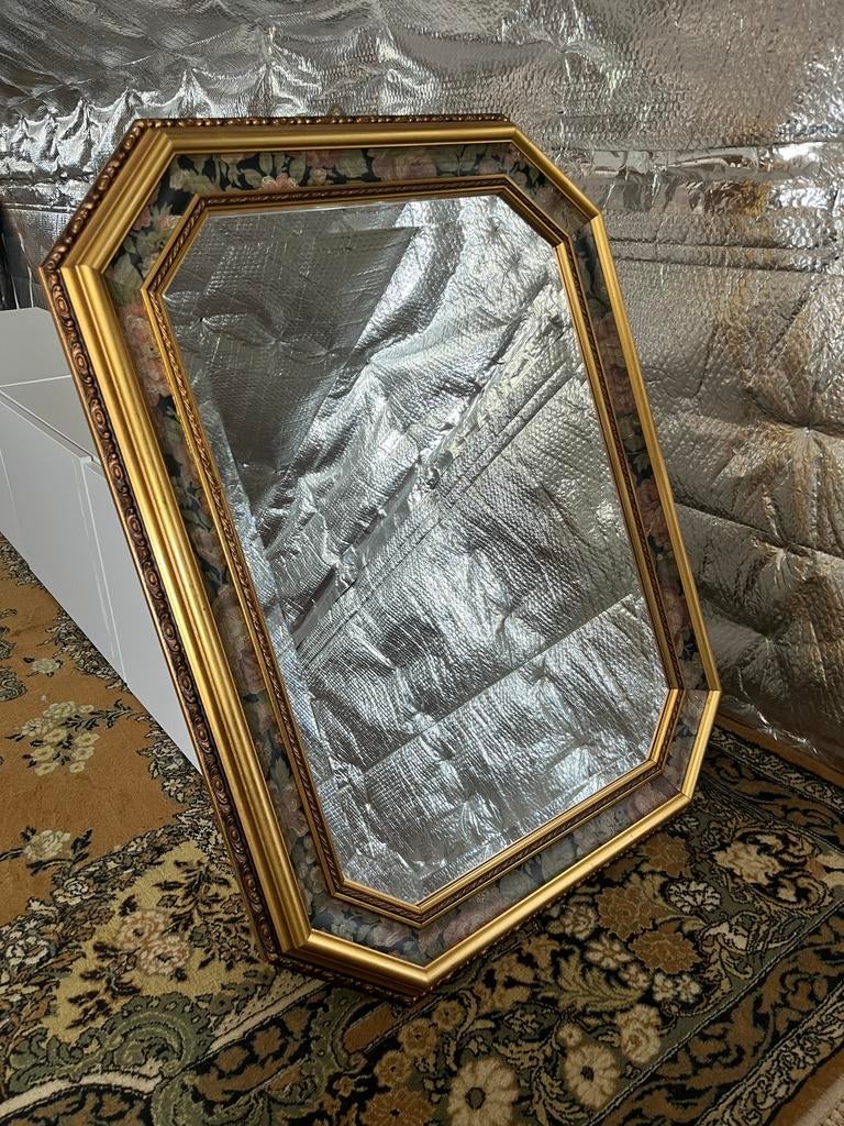 Vintage achthoekige spiegel met gouden lijst, Antiek en Kunst, Ophalen