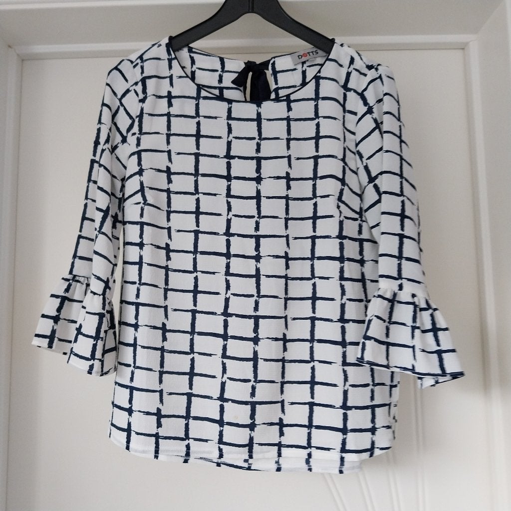 Blouse wit blauw geruit, Maat 38/40 (M), Blauw, Dotts, Ophalen of Verzenden