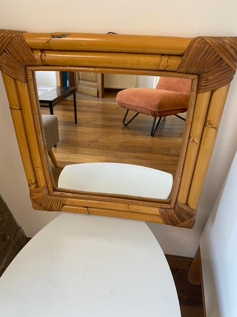 Vintage spiegel van bamboe en rotan, Ophalen of Verzenden
