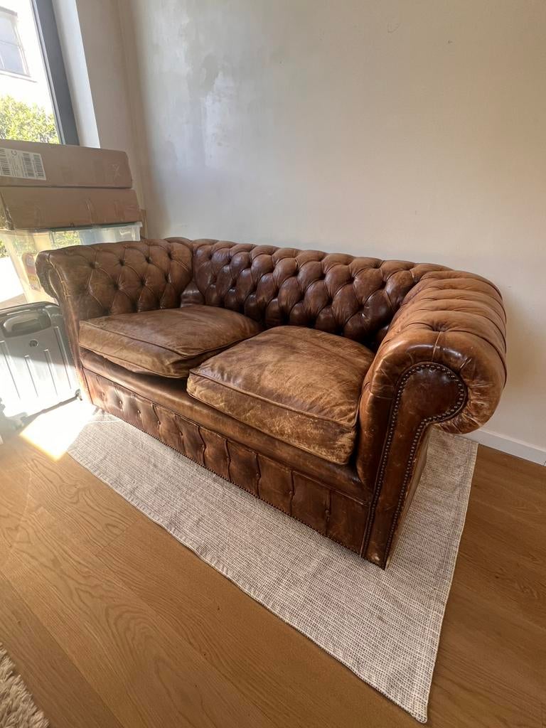 Chesterfield 2-zit, Ophalen, Gebruikt, Leer
