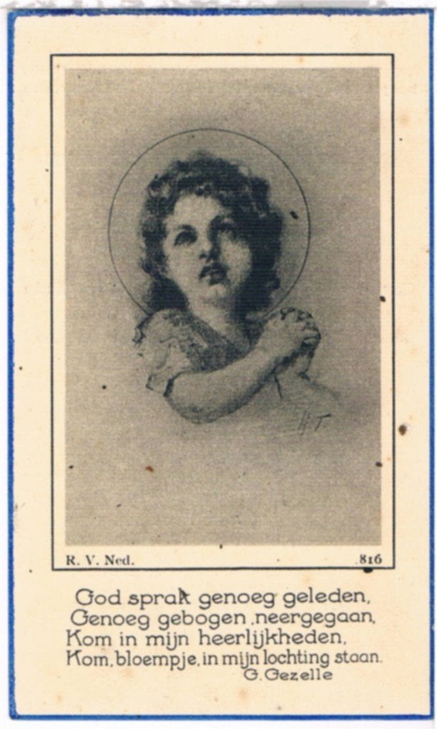 Dochtertje. Verdonck Maria.  Ieper 1951 † Zillebeke 1951, Ophalen of Verzenden, Bidprentje